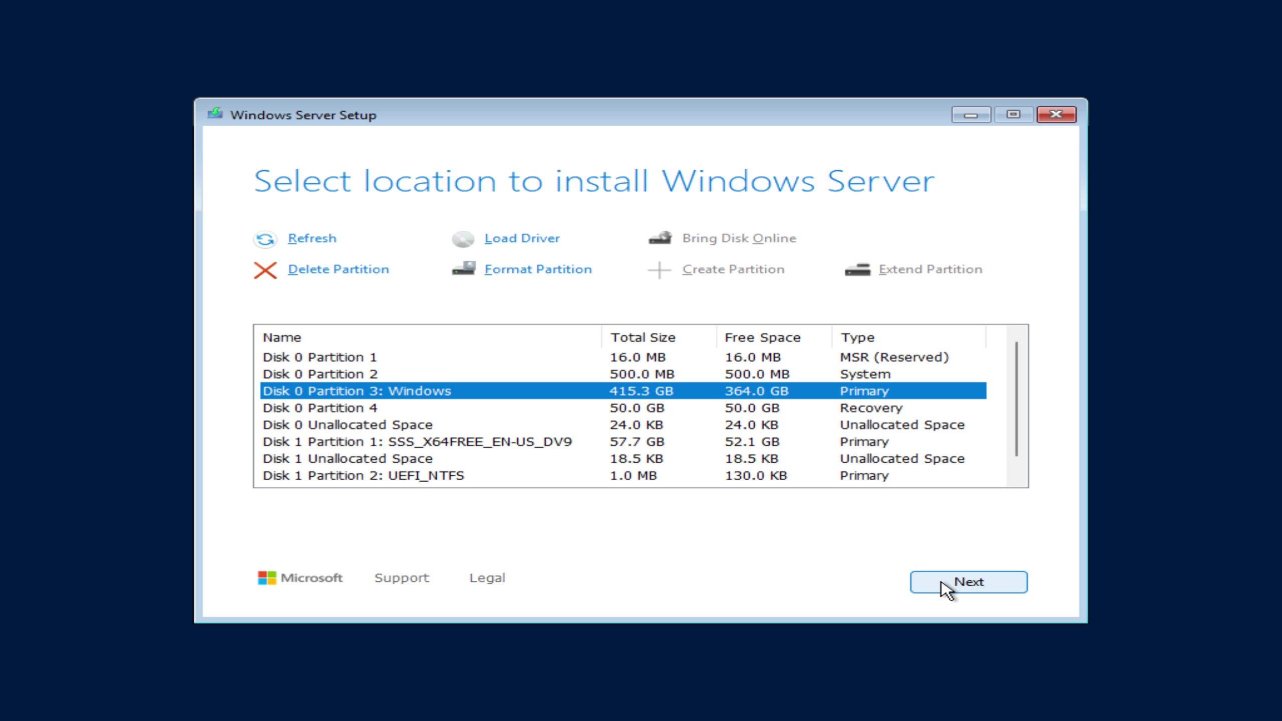 partition selection