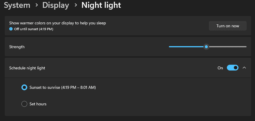 nightlight settings